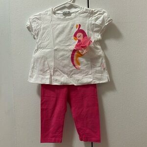 Il Gufo pink and white set with bird textured embroidery
Size 24M